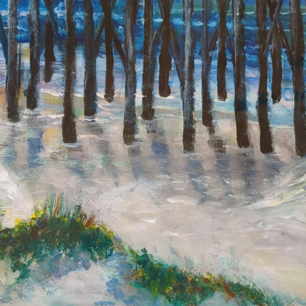 Old Wooden NC Fishing Pier New Giclee Art Print of Original Painting 16X12 - Picture 6 of 6